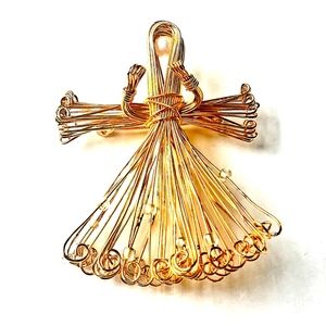Vintage gold wire wrapped beaded pearl angel brooch